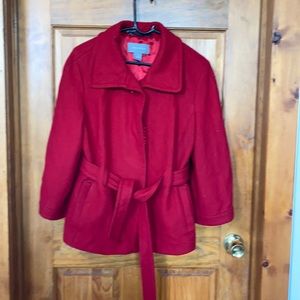 Women’s Red Tie at Waist Peacoat
